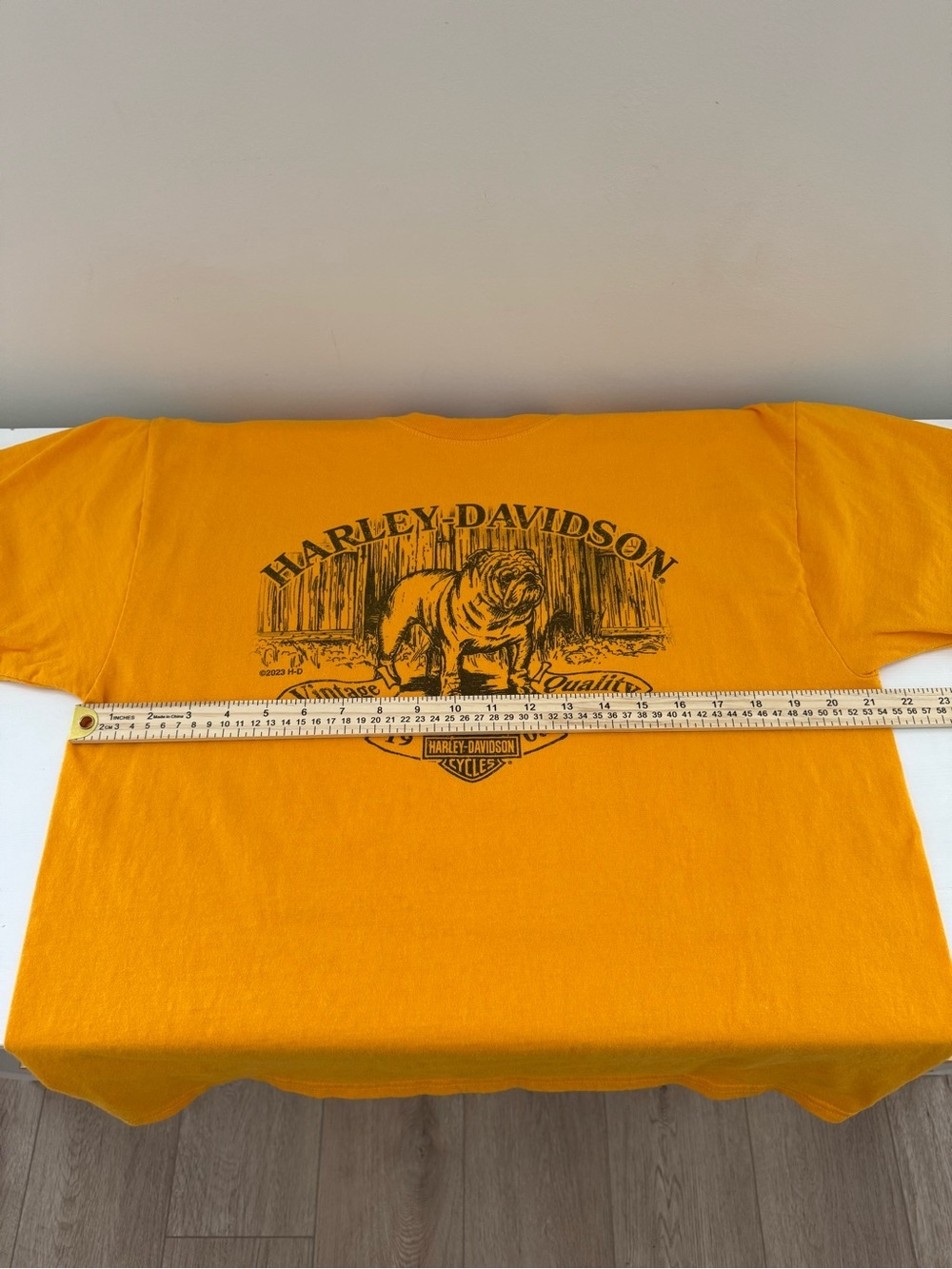 Harley Davidson Bulldog Graphic Tee Large Yellow Colorado Shirt - Picture 5 of 9